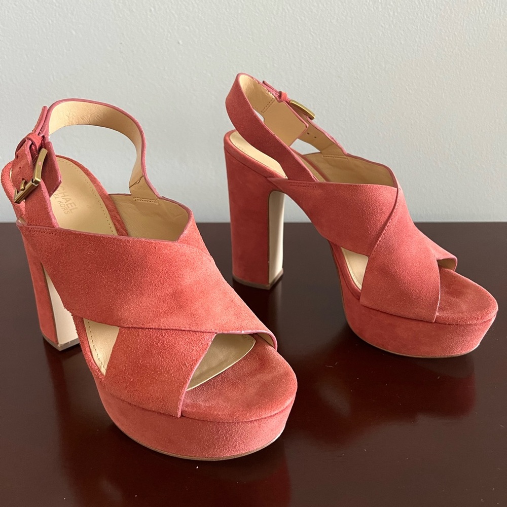 Michael Kors Mariana Sling Cinnamon Suede Size 7M Platform - Picture 8 of 17